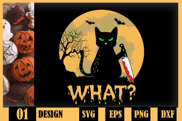 Cat What Murderous Black Cat with Knife Graphics for Crafts