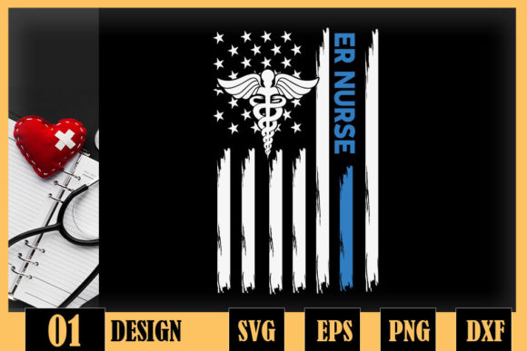 ER Nurse EMT Nurse USA Flag Graphics for Crafts