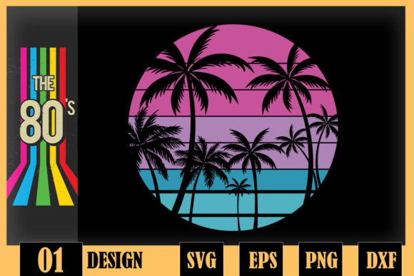 Retro Eighties 80s 90s Beach Palm Trees